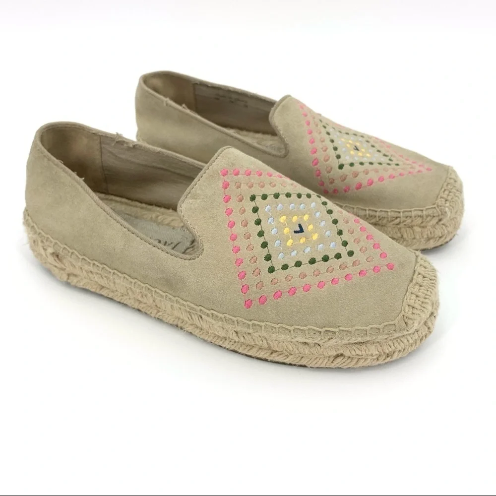 Jack Rogers Beige Embroidered Boho Festival Hippie Espadrilles Size 7